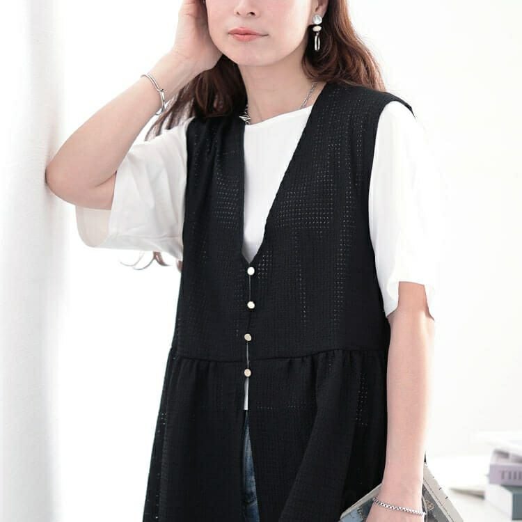 大きいサイズ レディース 前後2way楊柳ペプラムジレ　plan-281078 【メール便可】