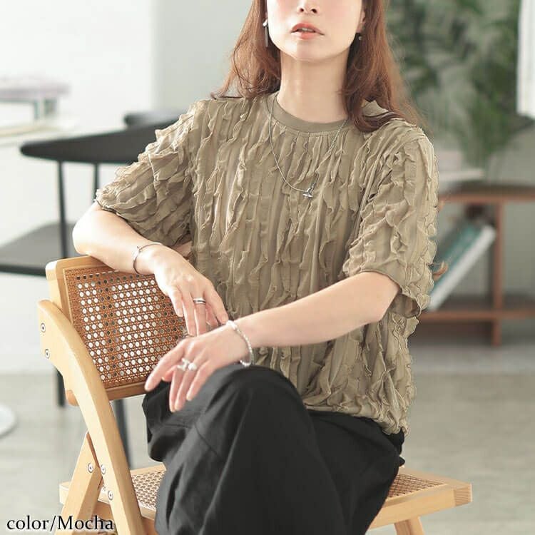 大きいサイズ レディース フリルジャガードプルオーバー　plan-281117 【メール便可】