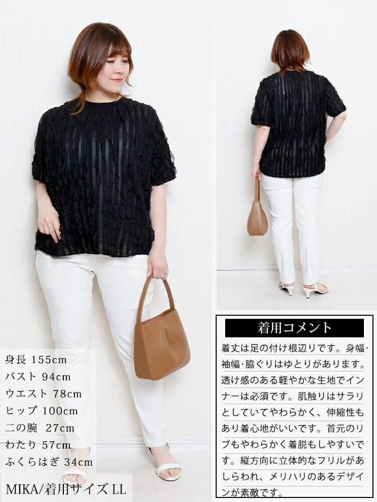 大きいサイズ レディース フリルジャガードプルオーバー　plan-281117 【メール便可】