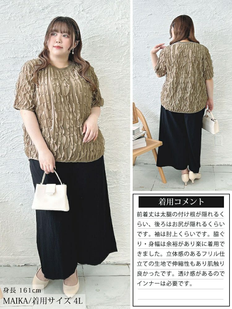 大きいサイズ レディース フリルジャガードプルオーバー　plan-281117 【メール便可】