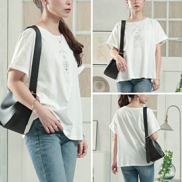 大きいサイズ レディース 接触冷感白くまプリントコットンTシャツ　plan-281524 【メール便可】