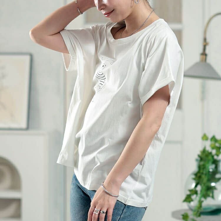 大きいサイズ レディース 接触冷感白くまプリントコットンTシャツ　plan-281524 【メール便可】