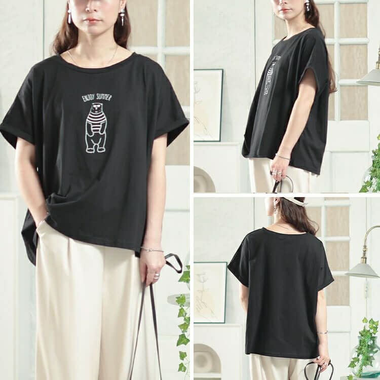 大きいサイズ レディース 接触冷感白くまプリントコットンTシャツ　plan-281524 【メール便可】