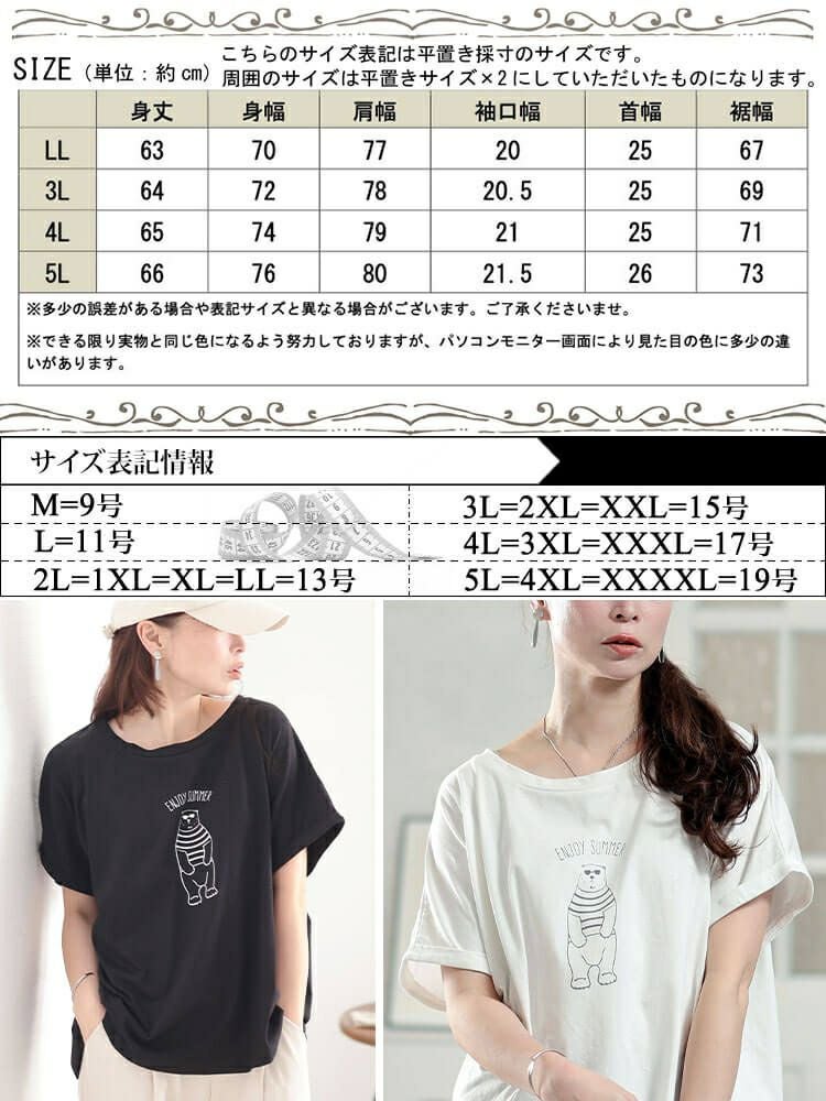 大きいサイズ レディース 接触冷感白くまプリントコットンTシャツ　plan-281524 【メール便可】