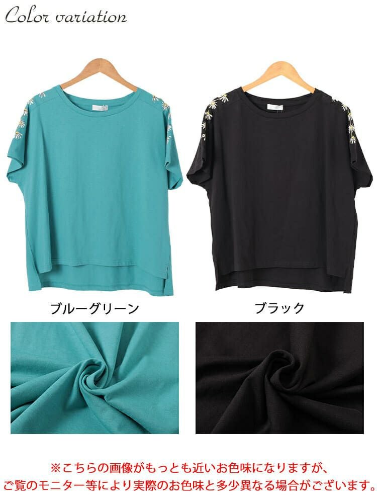 大きいサイズ レディース 接触冷感花柄スリーブコットンTシャツ　plan-281509 【メール便可】