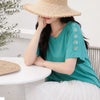 大きいサイズ レディース 接触冷感花柄スリーブコットンTシャツ　plan-281509 【メール便可】 ブルーグリーン