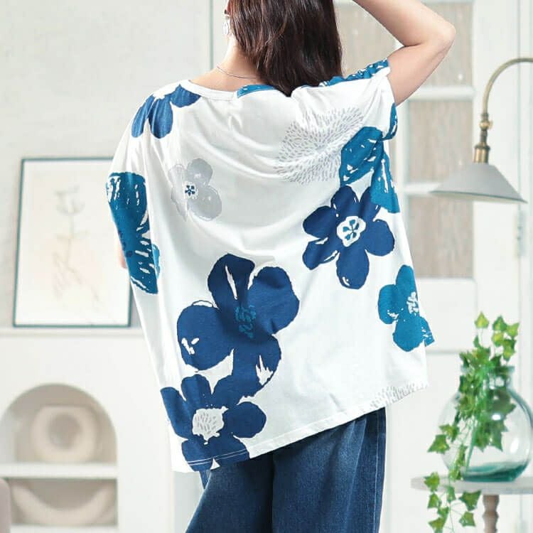 大きいサイズ レディース 接触冷感大花柄コットンTシャツ　plan-281513 【メール便可】