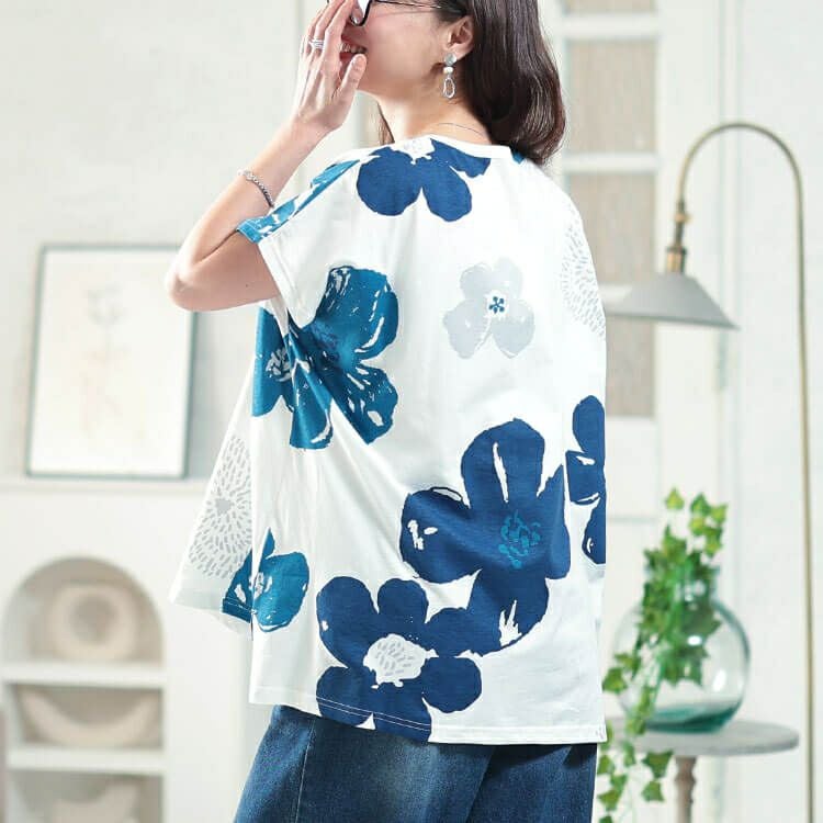 大きいサイズ レディース 接触冷感大花柄コットンTシャツ　plan-281513 【メール便可】