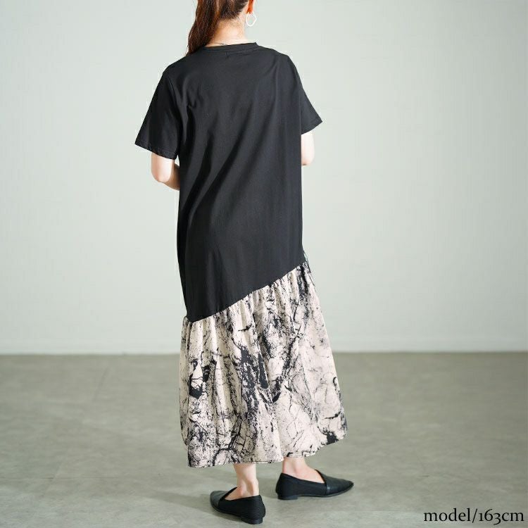 大きいサイズ レディース 異素材切替えVネックワンピース　goldy-1689【メール便可】