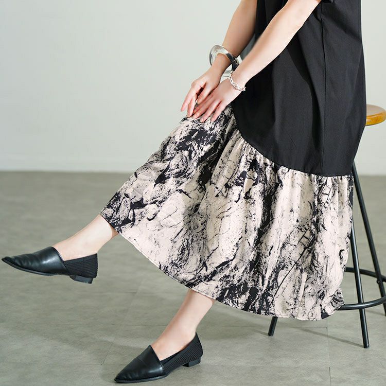 大きいサイズ レディース 異素材切替えVネックワンピース　goldy-1689【メール便可】