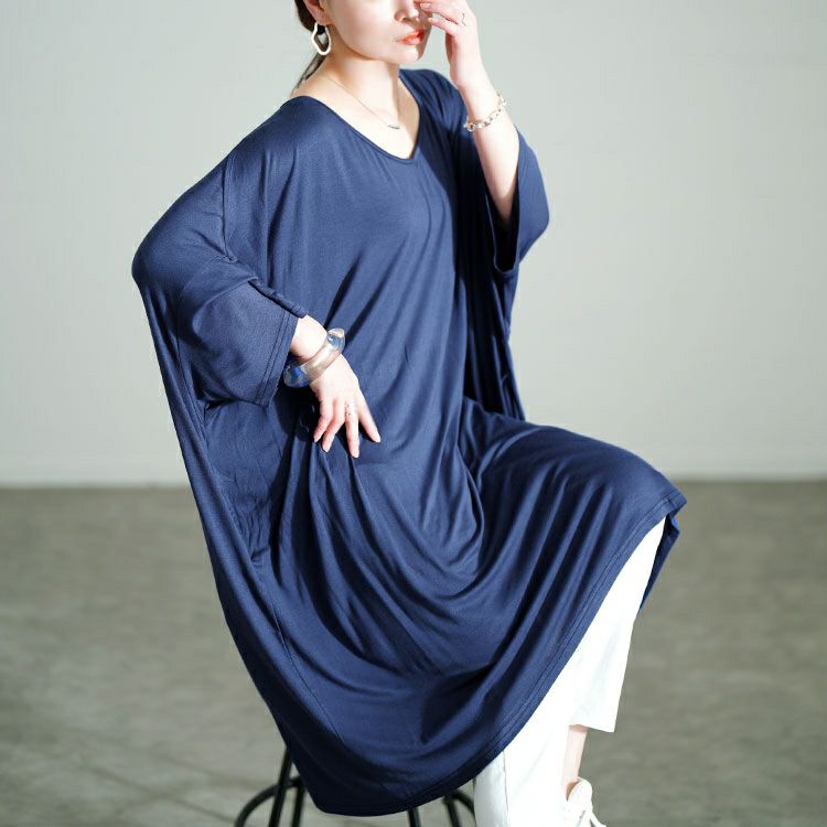 大きいサイズ レディース Vネックドルマンチュニックワンピース　goldy-1687【メール便可】