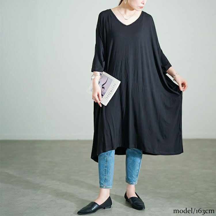 大きいサイズ レディース Vネックドルマンチュニックワンピース goldy