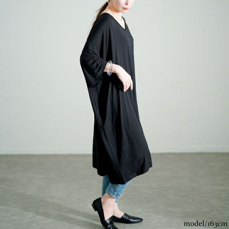 大きいサイズ レディース Vネックドルマンチュニックワンピース　goldy-1687【メール便可】