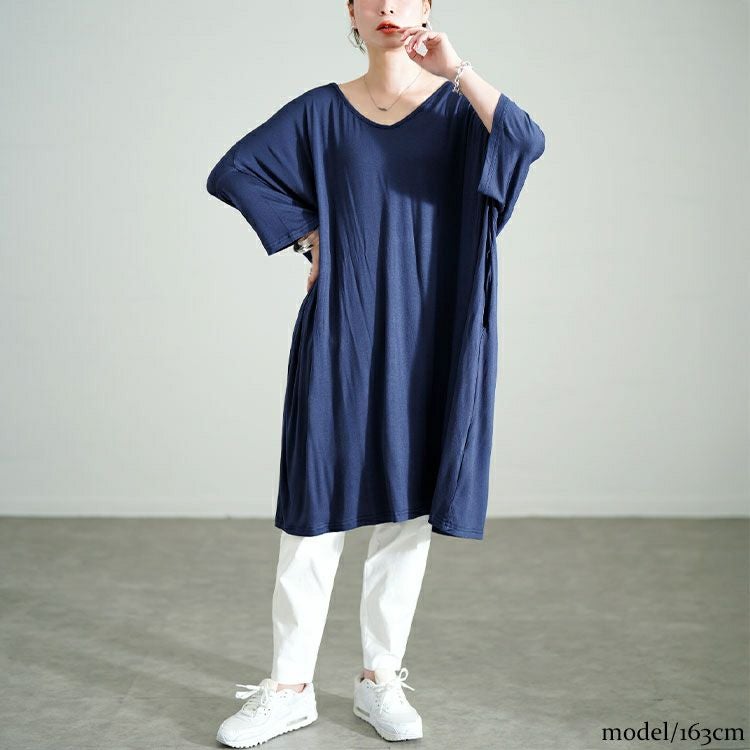 大きいサイズ レディース Vネックドルマンチュニックワンピース　goldy-1687【メール便可】