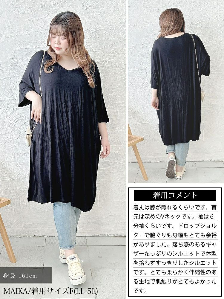 大きいサイズ レディース Vネックドルマンチュニックワンピース　goldy-1687【メール便可】