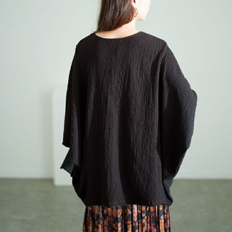 大きいサイズ レディース モモンガ風ジャガードドルマンカットソー　mncut-152333【メール便可】