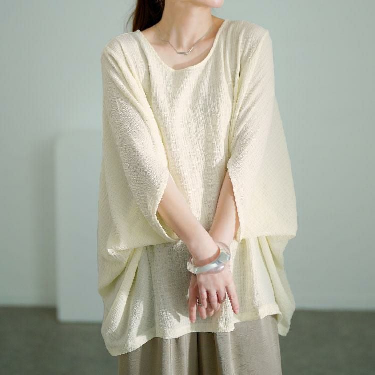 大きいサイズ レディース モモンガ風ジャガードドルマンカットソー　mncut-152333【メール便可】 オフホワイト