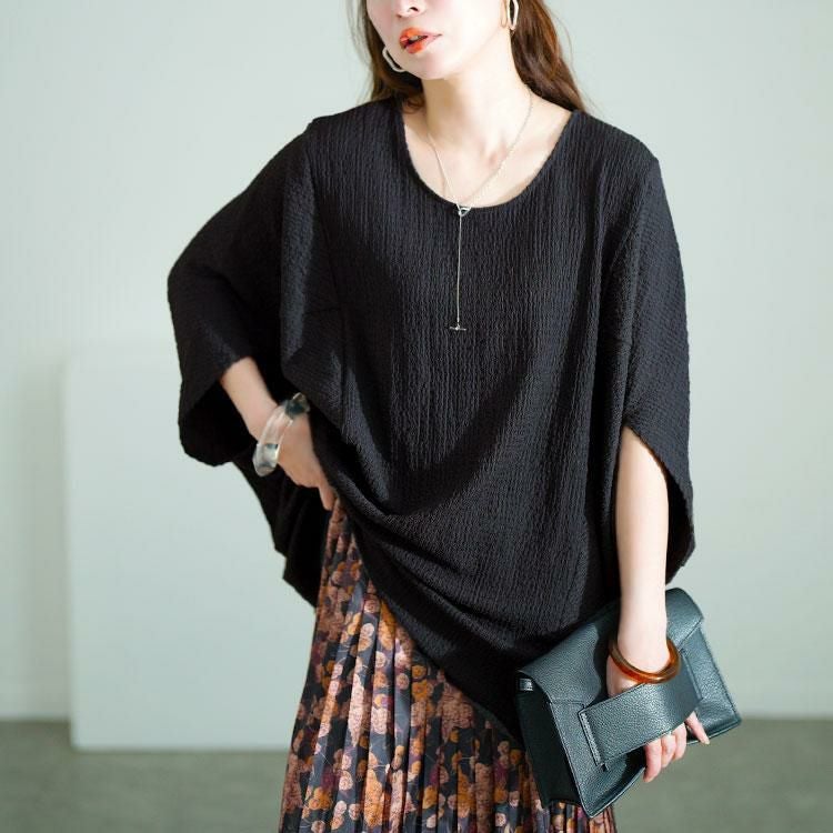 大きいサイズ レディース モモンガ風ジャガードドルマンカットソー　mncut-152333【メール便可】 スミクロ