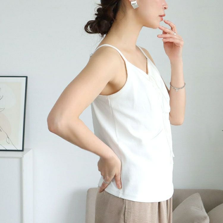 大きいサイズ レディース リボン紐キーネックキャミソール　goldy-1678【メール便可】