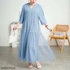 大きいサイズ レディース チュールドッキングドロストワンピース　sum-0009 ブルーグレー