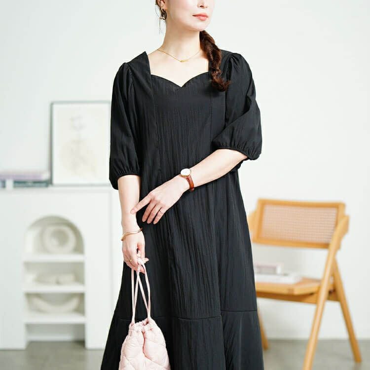 大きいサイズ レディース 前後2wayパフスリーブワンピース　sum-0008【メール便可】