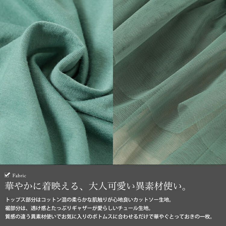 大きいサイズ レディース 裾ティアードチュール切り替えTシャツ　fem-588【メール便可】