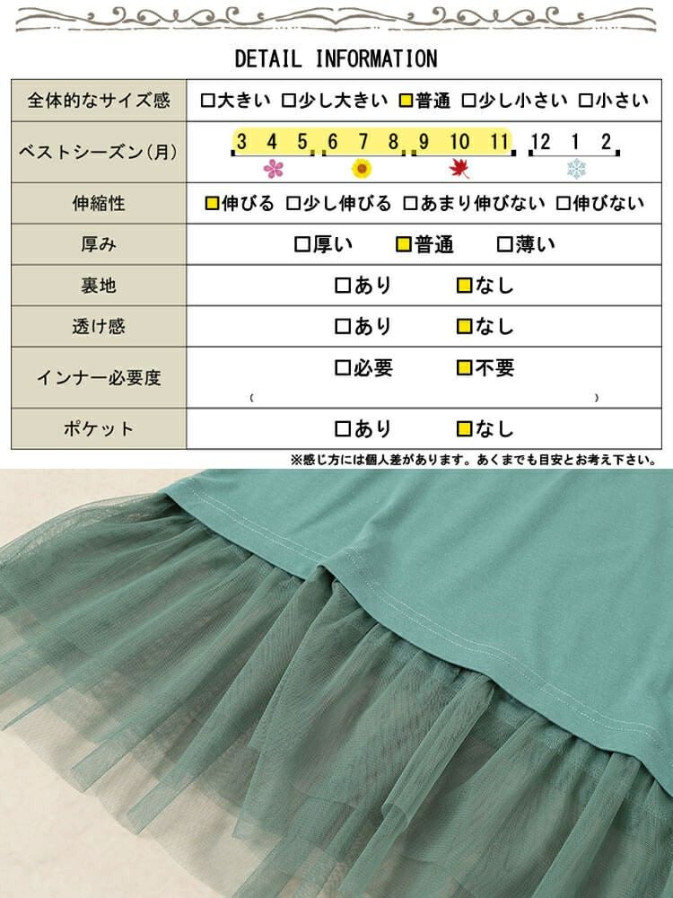大きいサイズ レディース 裾ティアードチュール切り替えTシャツ　fem-588【メール便可】
