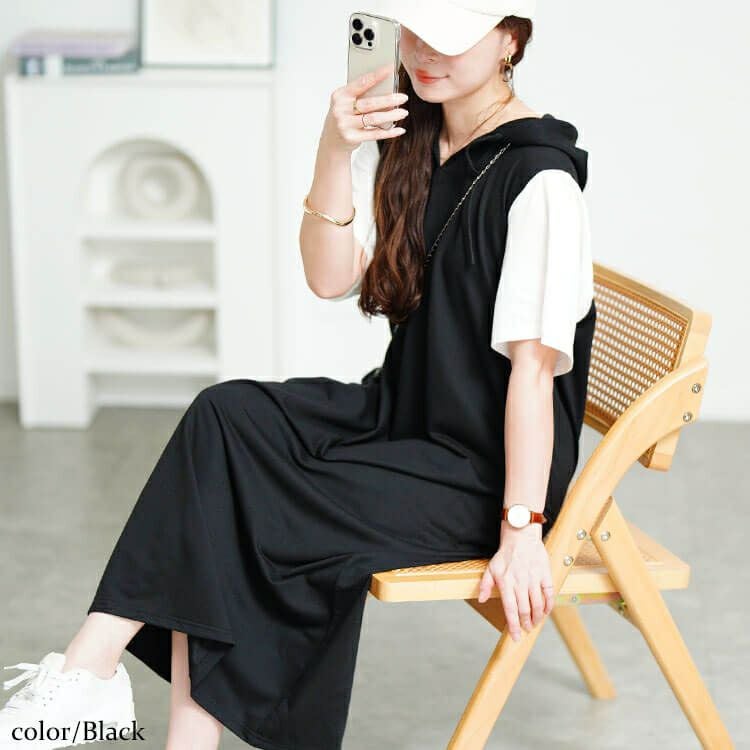 大きいサイズ レディース フェイクレイヤードフードワンピース　fem-587