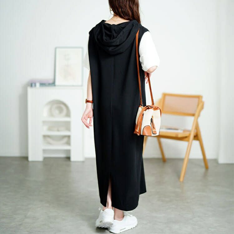 大きいサイズ レディース フェイクレイヤードフードワンピース　fem-587