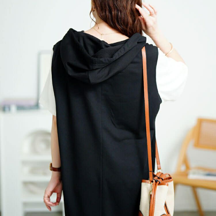 大きいサイズ レディース フェイクレイヤードフードワンピース　fem-587