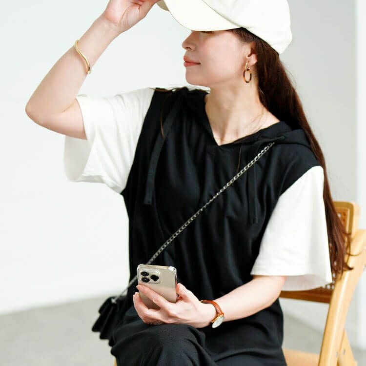 大きいサイズ レディース フェイクレイヤードフードワンピース　fem-587