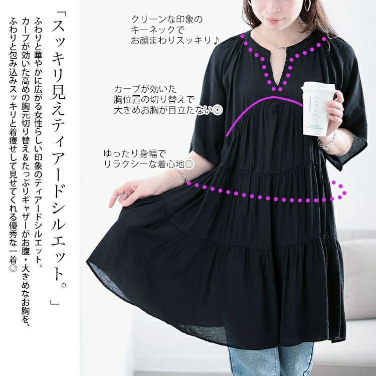 大きいサイズ レディース ティアードワッシャーミニワンピース fem-582