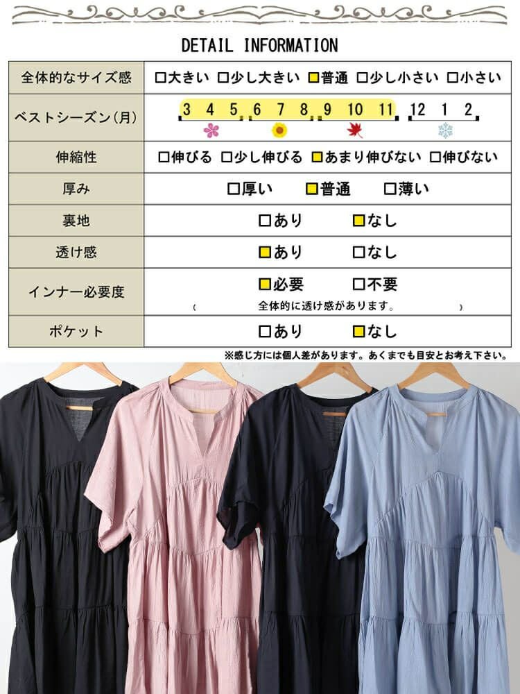 大きいサイズ レディース ティアードワッシャーミニワンピース　fem-582【メール便可】