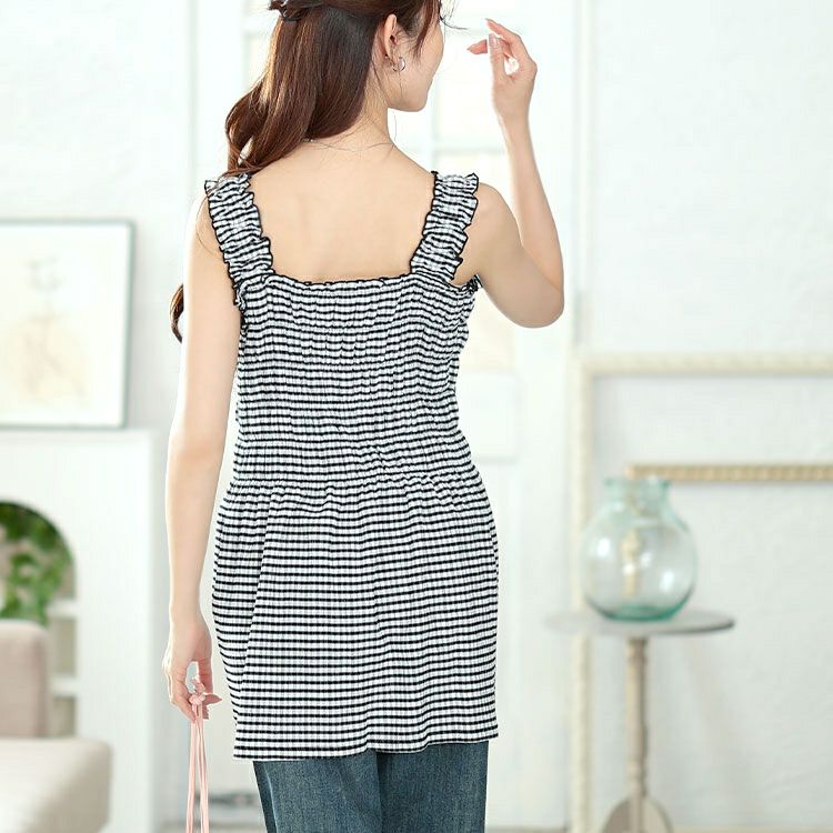 大きいサイズ レディース ボーダーシャーリングキャミビスチェ　tani-36829ll【メール便可】