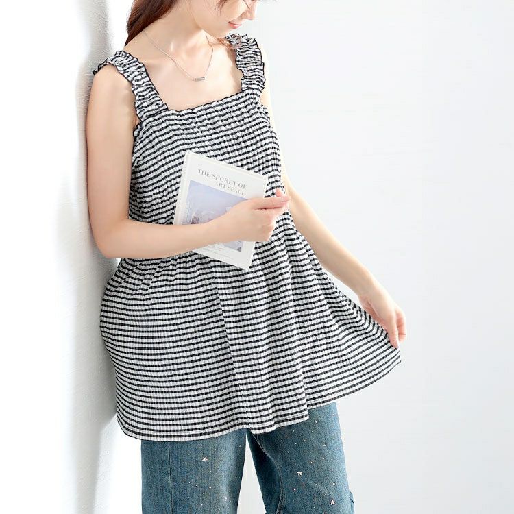 大きいサイズ レディース ボーダーシャーリングキャミビスチェ　tani-36829ll【メール便可】