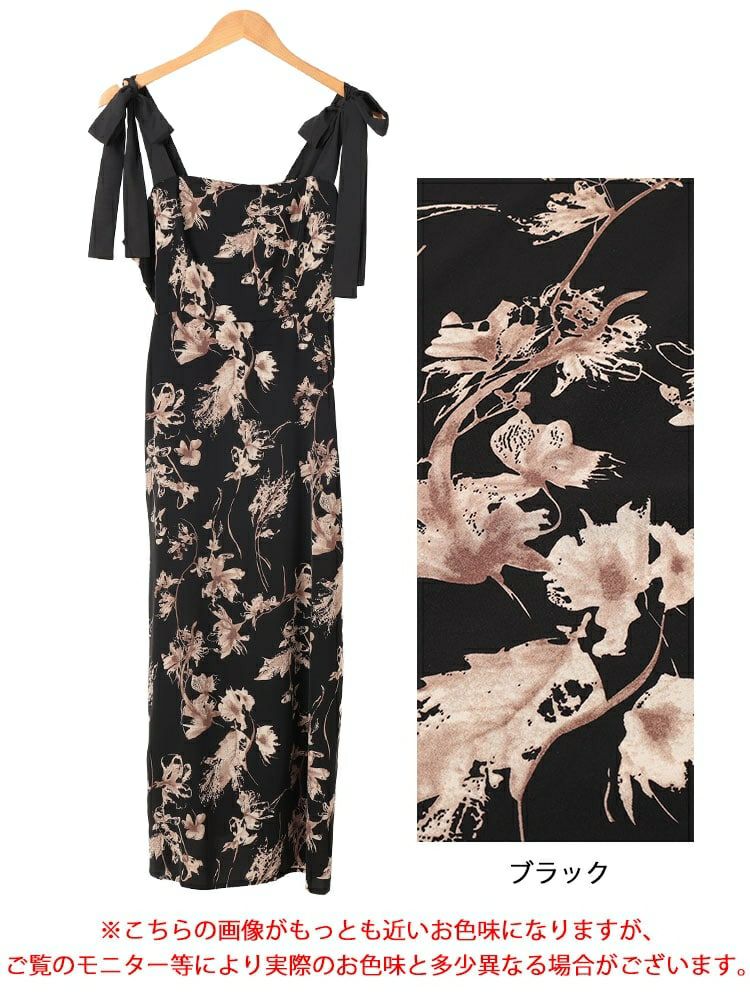 大きいサイズ レディース 花柄肩リボンキャミワンピース　tani-15603ll