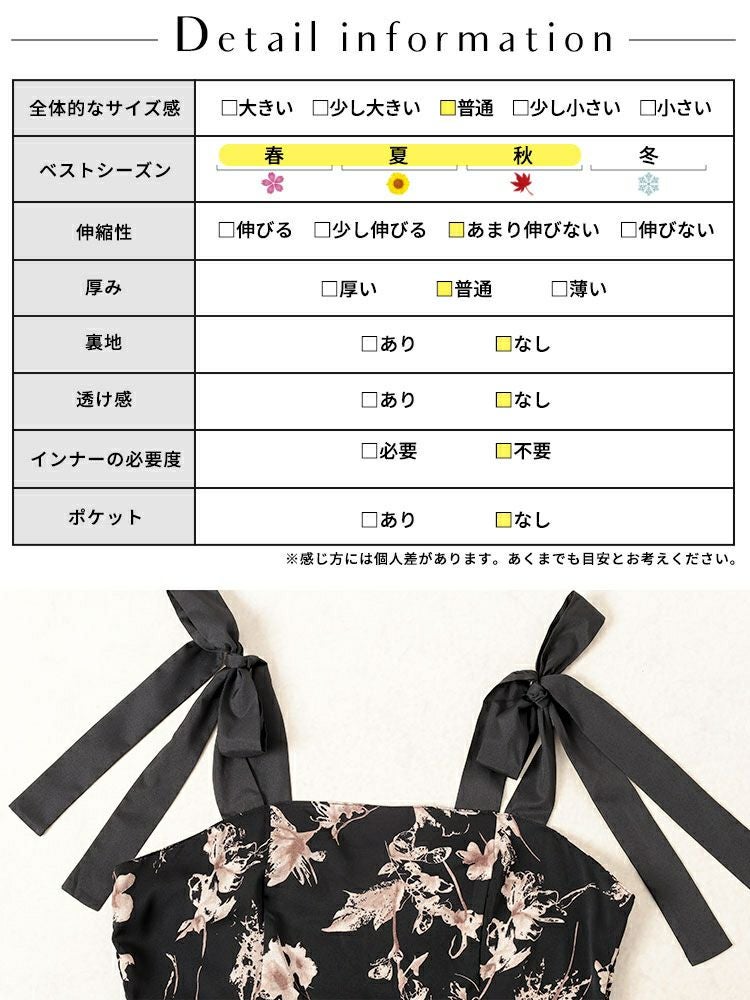 大きいサイズ レディース 花柄肩リボンキャミワンピース　tani-15603ll