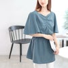 大きいサイズ レディース 楊柳ハートネックぺプラムチュニック　tani-36915ll【メール便可】 ブルー