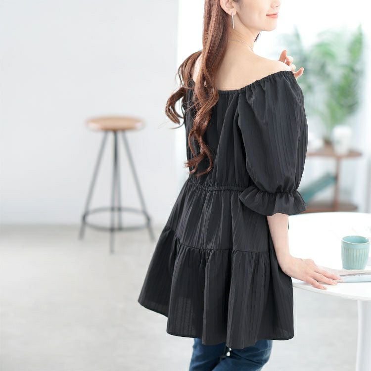 大きいサイズ レディース 2wayストライプぺプラムチュニック　tani-36918ll