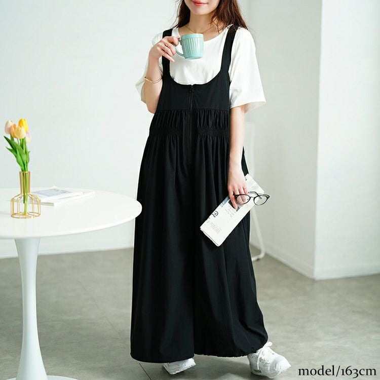 大きいサイズ レディース ウエストシャーリングサロペットパンツ　nw-25030