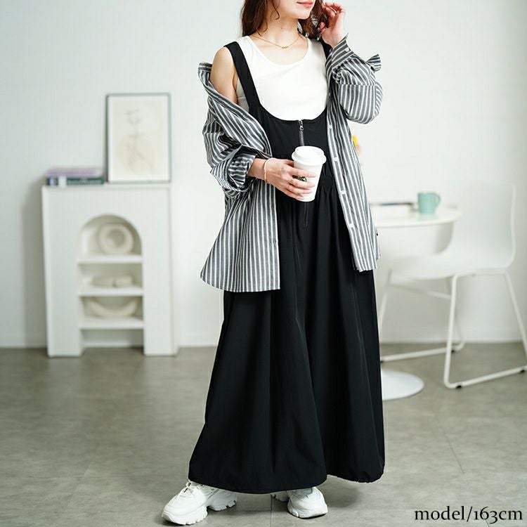 大きいサイズ レディース ウエストシャーリングサロペットパンツ　nw-25030