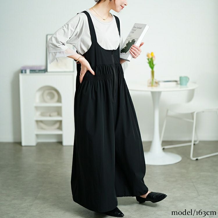 大きいサイズ レディース ウエストシャーリングサロペットパンツ　nw-25030