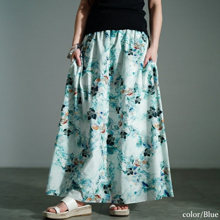 大きいサイズ レディース 花柄フレアスカート　nw-25026【メール便可】