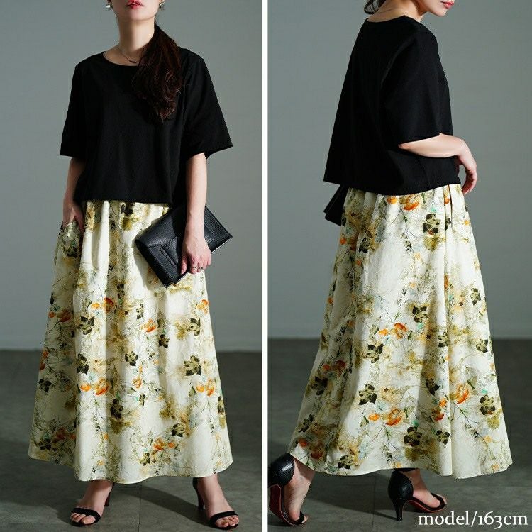 大きいサイズ レディース 花柄フレアスカート　nw-25026【メール便可】