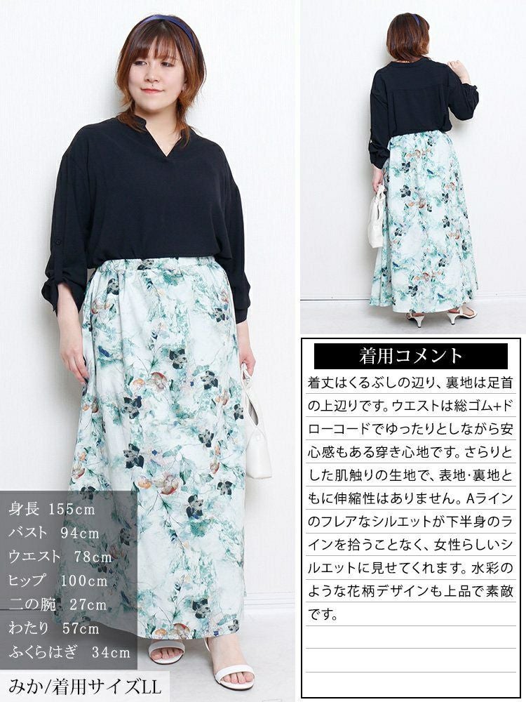 大きいサイズ レディース 花柄フレアスカート　nw-25026【メール便可】