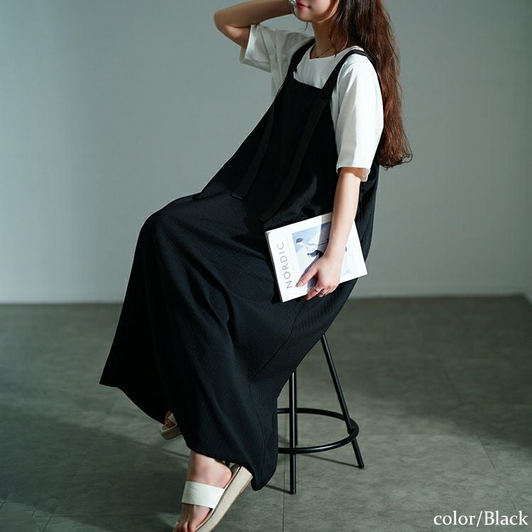 大きいサイズ レディース ストライプジャガードサロペットスカート　nw-25025