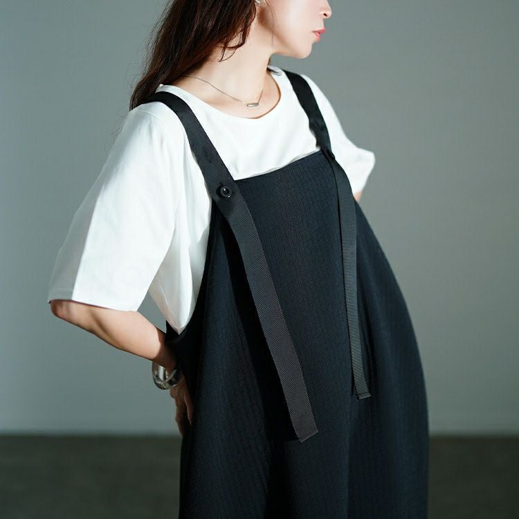 大きいサイズ レディース ストライプジャガードサロペットスカート　nw-25025