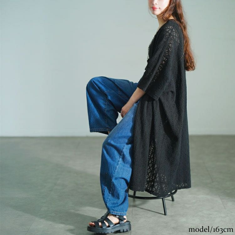 大きいサイズ レディース 総レースロングカーディガン　sw-0753