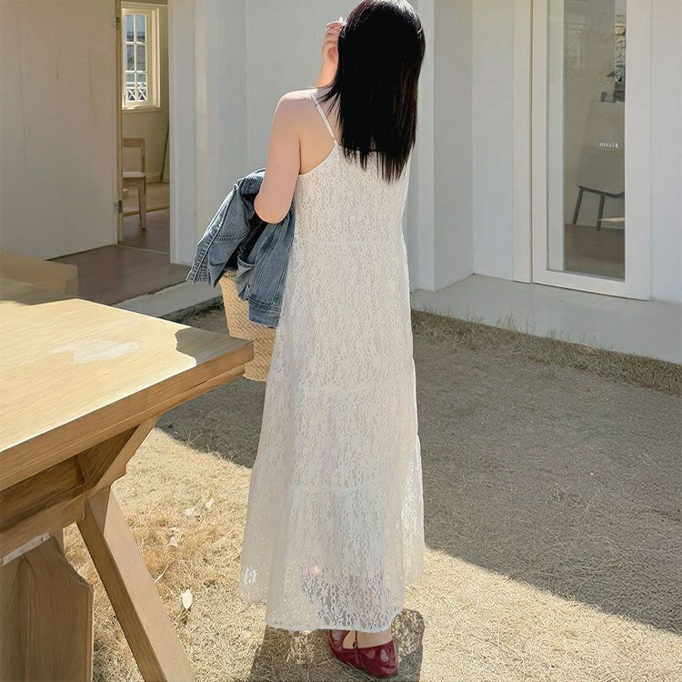 大きいサイズ レディース 総レースキャミロングワンピース　goldy-1676【メール便可】