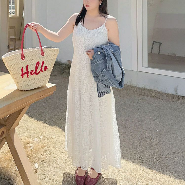 大きいサイズ レディース 総レースキャミロングワンピース　goldy-1676【メール便可】